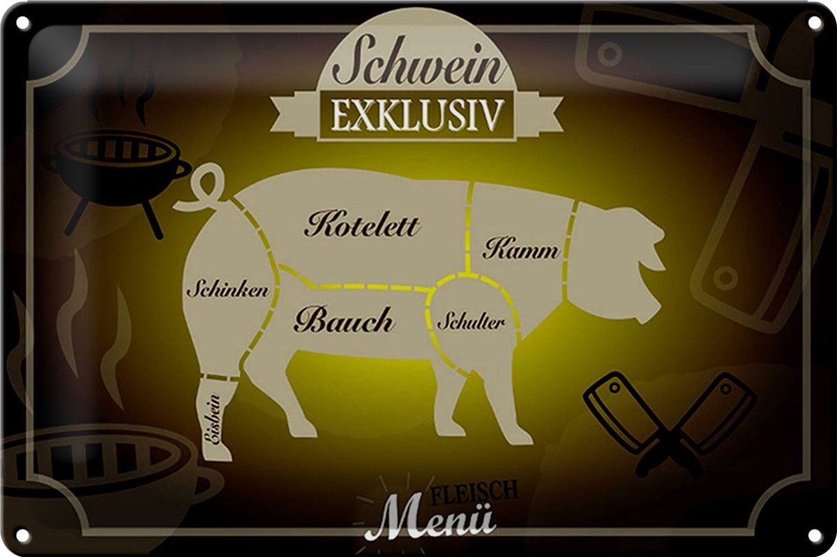Blechschild Fleisch 30x20cm Schwein exklusiv Menü