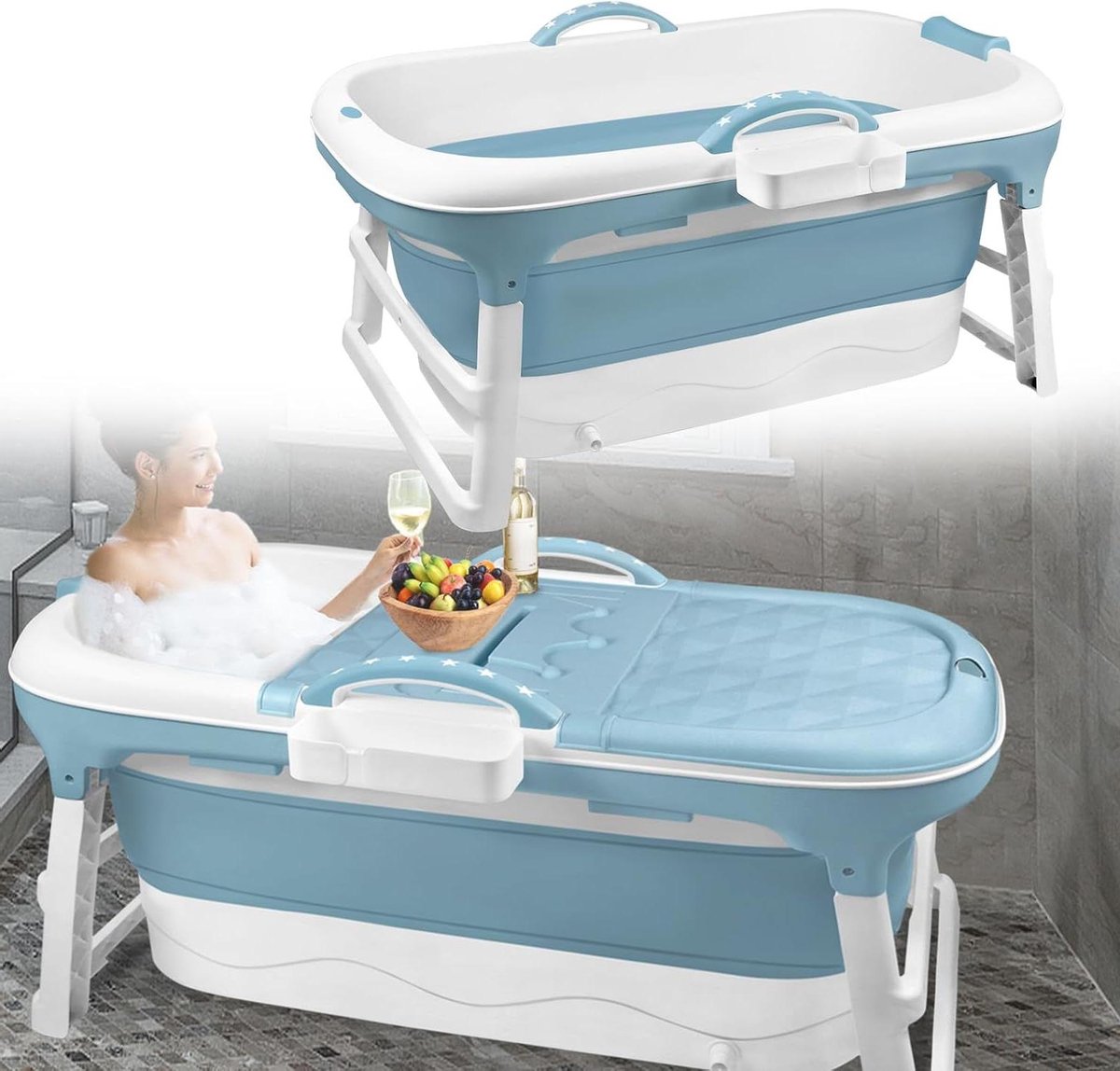 Opvouwbaar Bad - Draagbaar Bad Zitbad - Ontspannend Baden - Ruimtebesparend Ontwerp - 112 x 62 x 53 cm - Blauw