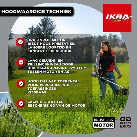 IKRA Bosch 36 V accu-bosmaaier en grastrimmer IB-BC 33 met draadspoel, 3-tands mes, 80-tands zaagblad en schouderriem, excl. accu en oplader — afbeelding 3