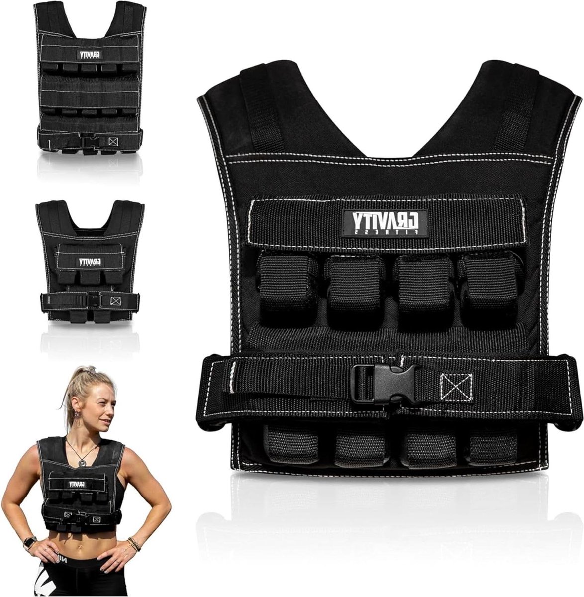 Verstelbaar Gewichtsvest - Verzwaard Vest - Krachttraining Uitbreiden - Ademend Nylon Materiaal - 20 kg - Zwart