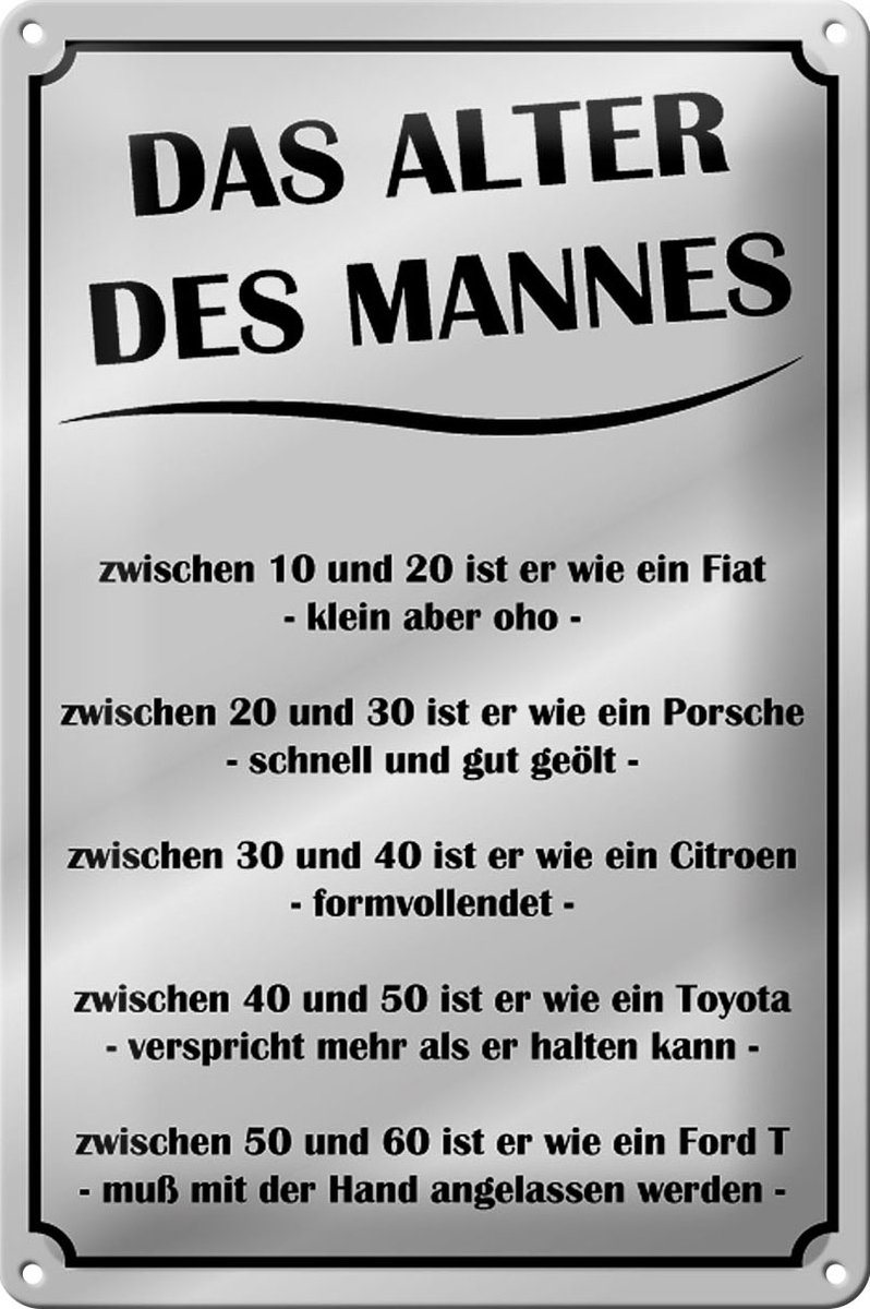 Blechschild Spruch 20x30cm das Alter des Mannes
