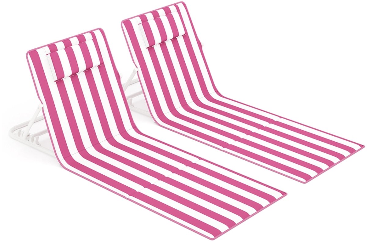 Set van 2 strandstoelen – opvouwbaar – 158 × 55 cm – Roze En Wit Gestreept