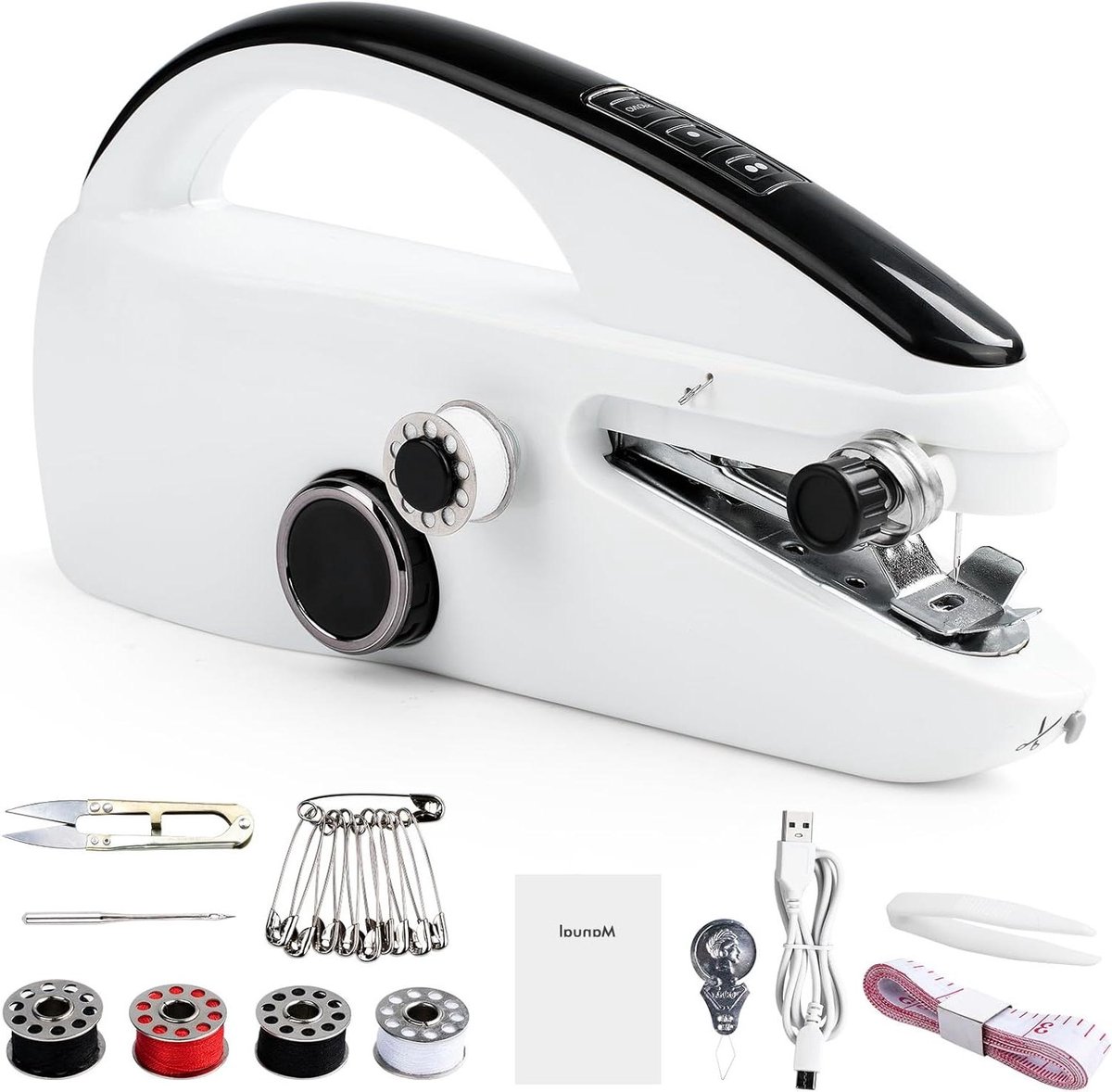 Hand Naaimachine - Mini Naaimachine Draagbaar - Kleding Repareren - Eenvoudige Bediening - 22.5 x 6.5 x 12 cm - Wit