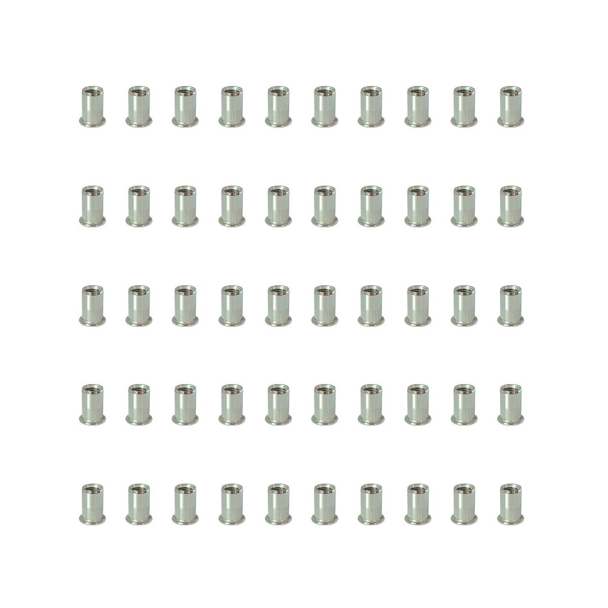 Blindklinkmoer RVS 304 platte kop trekken in M4 M5 M6 M8 M10 met verticale strepen, met gegevensblad. M5-50 stuks