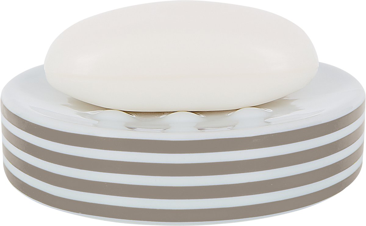 Spirella Tube Stripes Zeephouder Taupe – Zeepschaal voor de Badkamer – Modern Gestreept Design – Badkameraccessoires