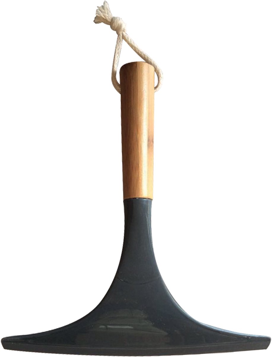 MSV Raamwisser met Bamboe Handgreep - Raamkrabber en Douchekrabber - Zwart - 25,5 x 23 cm