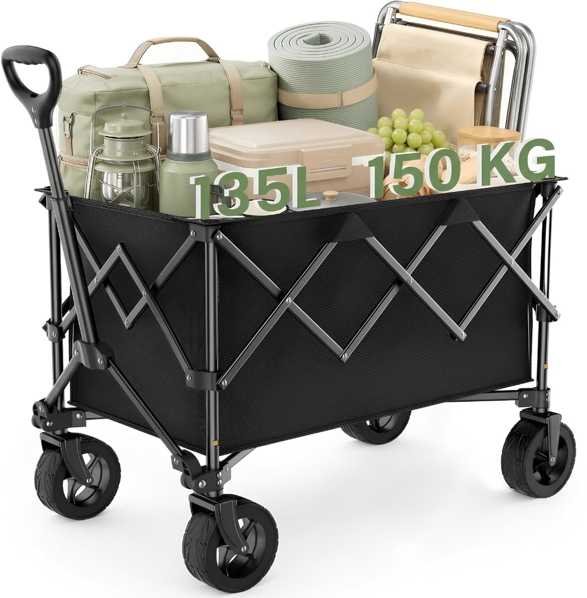 LNMsolutions® Bolderkar - Bolderkar Opvouwbaar - Inklapbare Bolderwagen - Zwart - 90cm x 60cm x 50cm