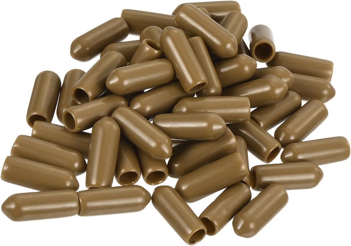 50 stuks rubberen eindkappen 5 mm (3/16 inch) ID-boutafdekkingen voor ronde buizen van vinyl, pvc, bescherming voor schroefdraad lichtbruin