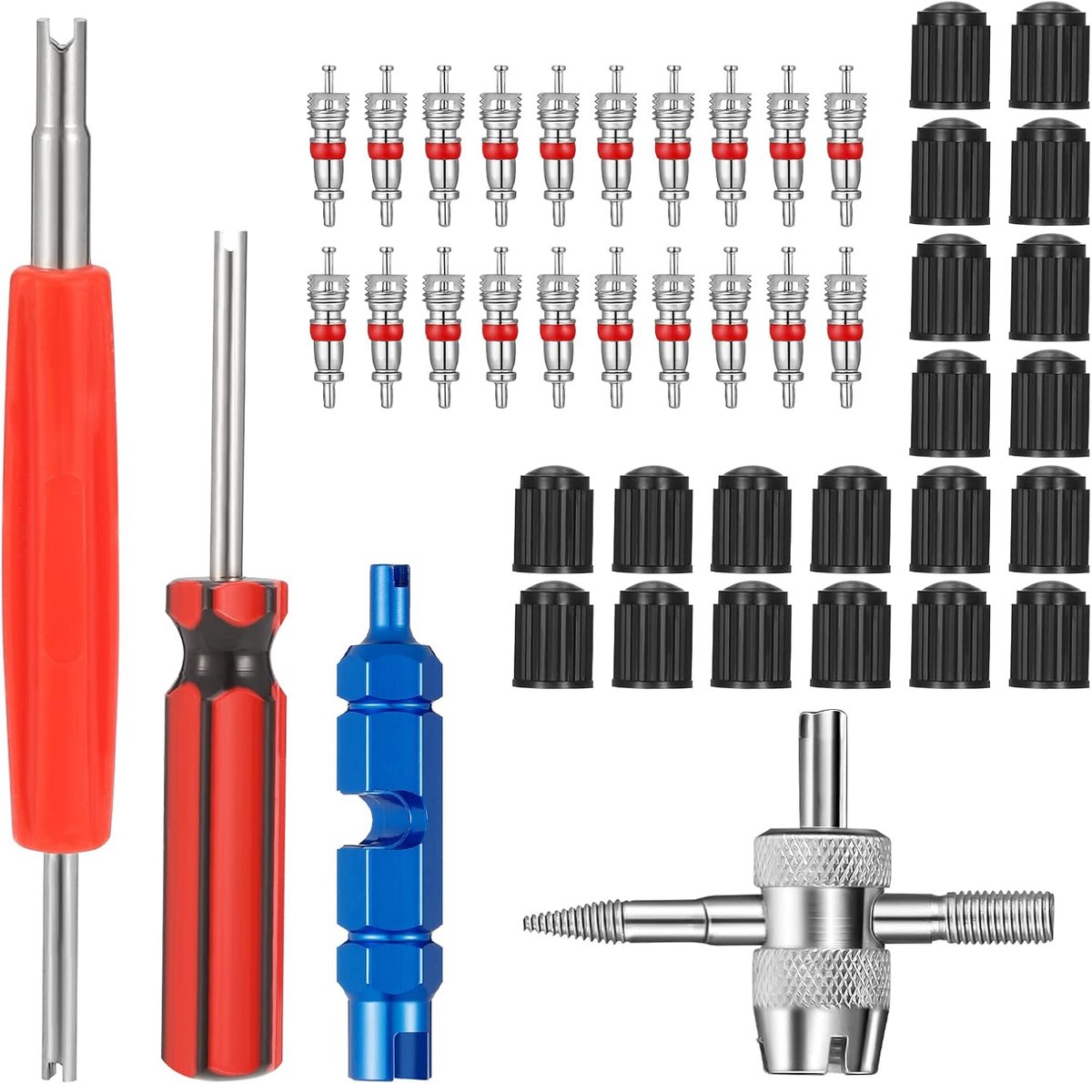 44 stuks busventielverwijderaar, bandenwisser, ventiel, reparatiegereedschap voor auto's, vrachtwagens, fietsen, motorfietsen, mountainbikes