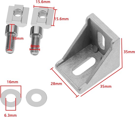 10 stuks 3030 hoekmontagebeugels aluminium hoekmontagebeugels met M6 schroeven T-schuifmoeren ringen accessoires voor meubels bouwindustrie zilver — afbeelding 3