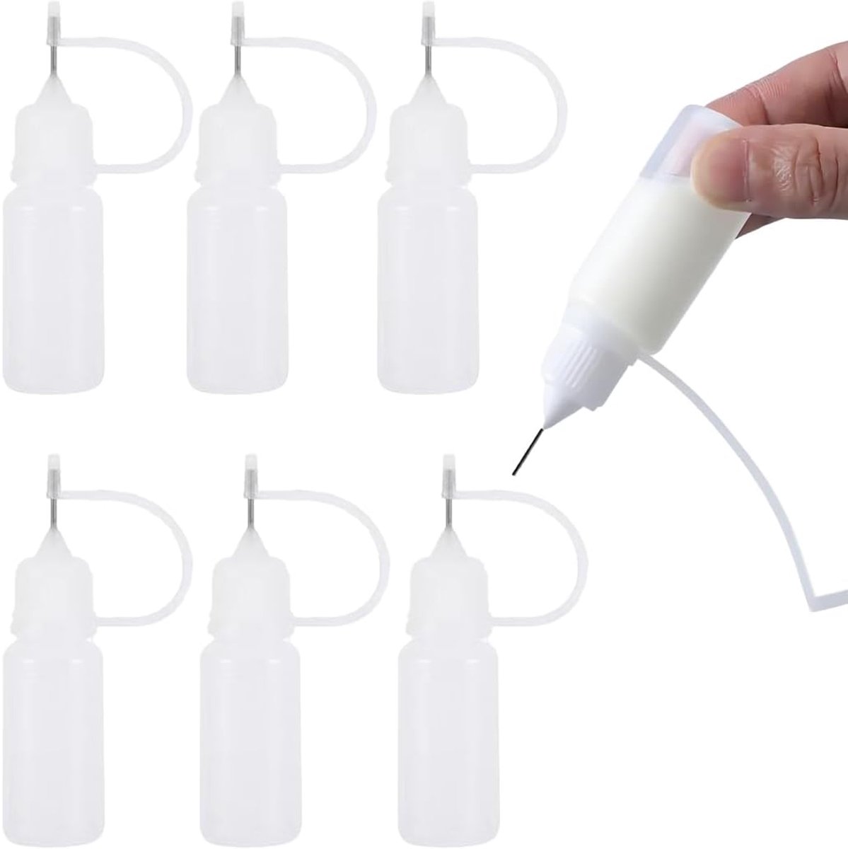 6 stuks kunststof druppels, 10 ml vloeistofflessen, kunststof fles voor quillinglijm, verf en alcoholinkt, wit