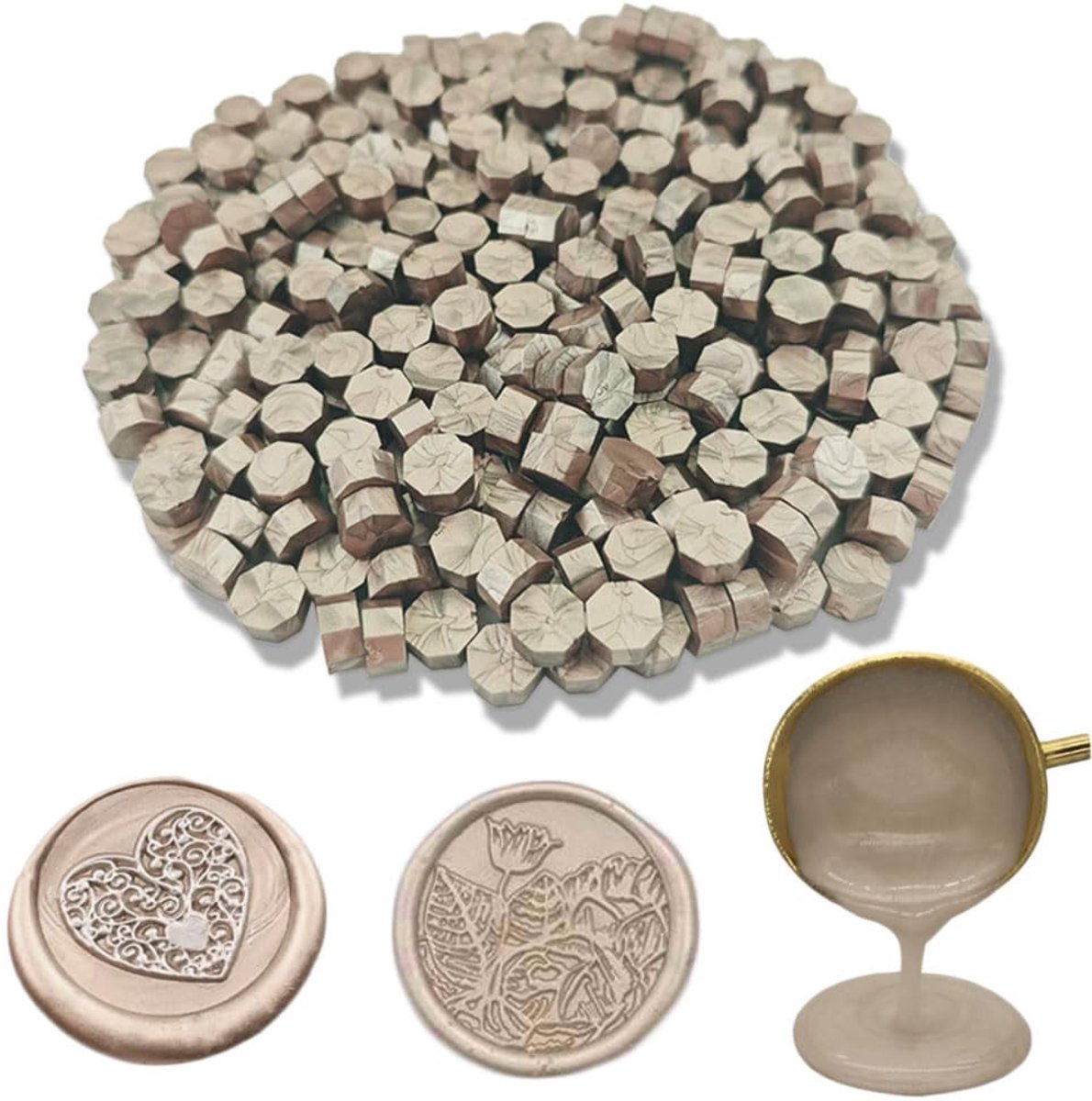 Ioggtser 560 PCS Octagon Verzegelende Wasparels voor de Stempel van de Wasverbinding, Verzegelende Wasparels voor het Maken van Wasverbindingen (Champagne Gold)