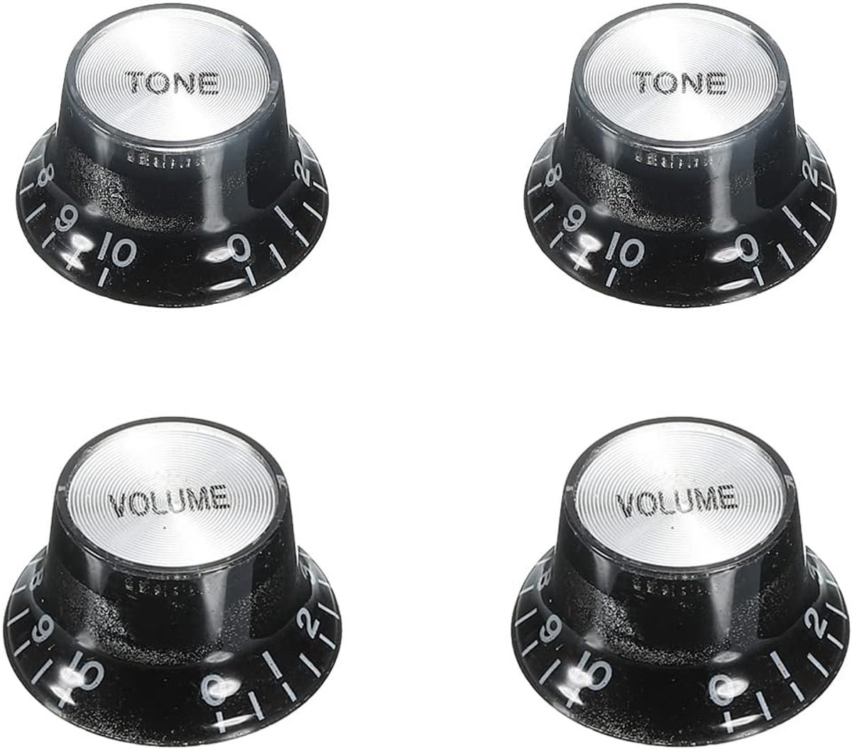 Top Hoed Gitaar Bell Knoppen 6mm ID 2 Volume 2 Tone Speed Control Knoppen voor Elektrische Gitaar Vervanging Plastic Aluminium Zwart 2 Set