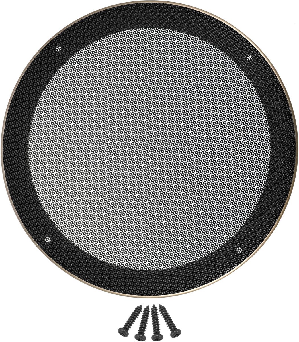 Beschermrooster voor woofers, 8,86 inch, 1 stuk, voor autoluidsprekers | goudkleurig en zwart, ABS en metaal, universeel voor auto, binnendiameter 185 mm, inclusief 4 schroeven