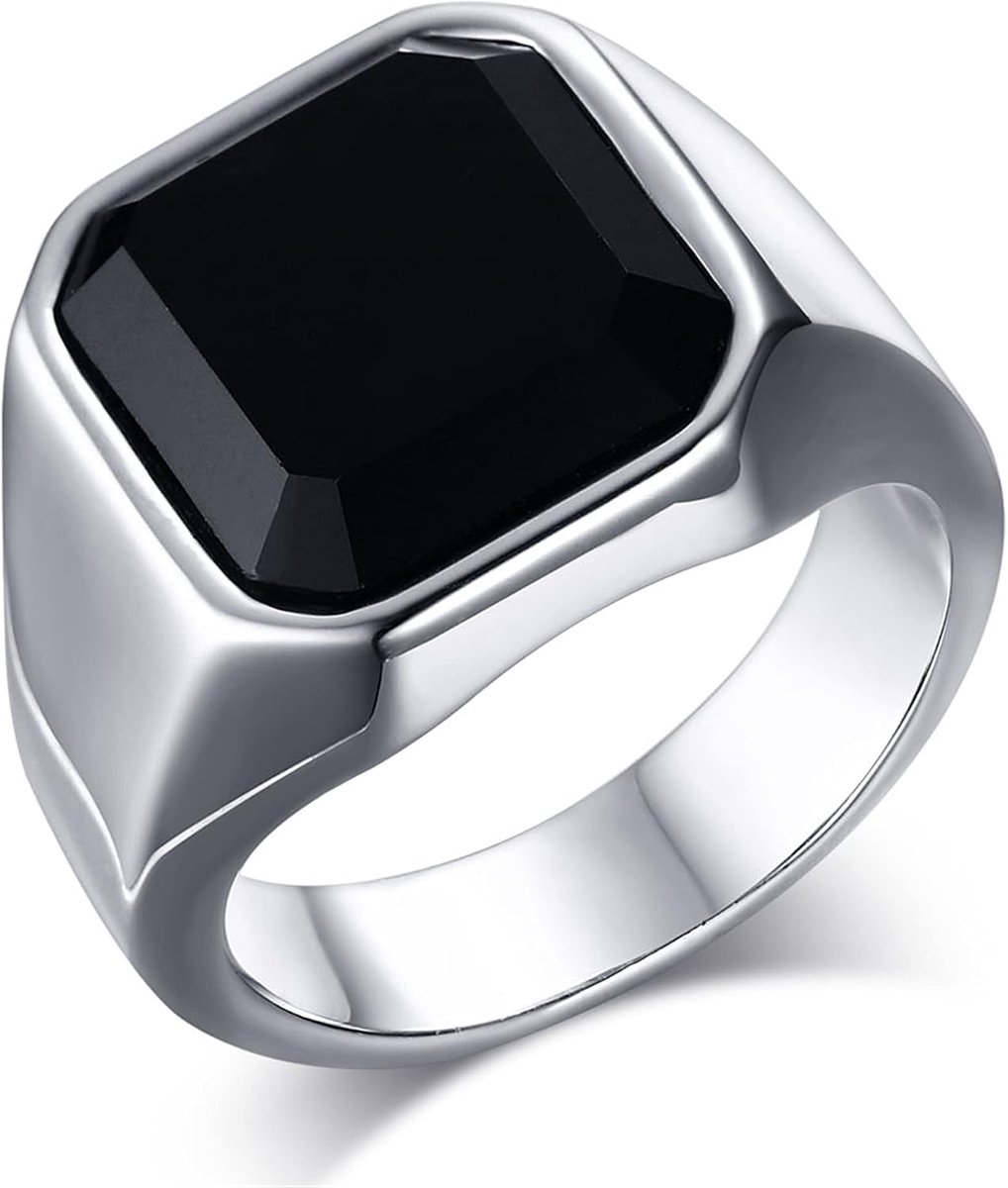 Herenring, roestvrij staal, duimband, klassieke zwarte steenring, voor bruiloft, verjaardag, verloving, herenaccessoires