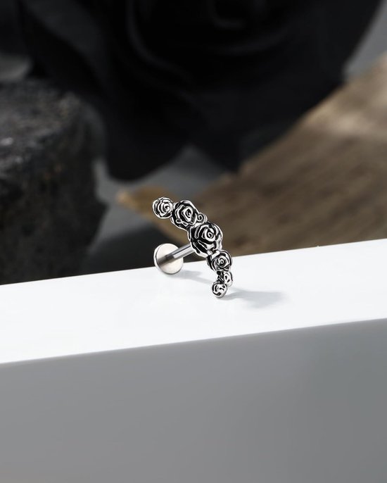 Rose Platte Terug Oorbel Intern Schroefdraad Kraakbeen Oorbel Gebogen Lip Ring 316L Rvs Helix Oorbel Labret Piercing Sieraden, 16G 8MM, Roestvrij staal — afbeelding 5
