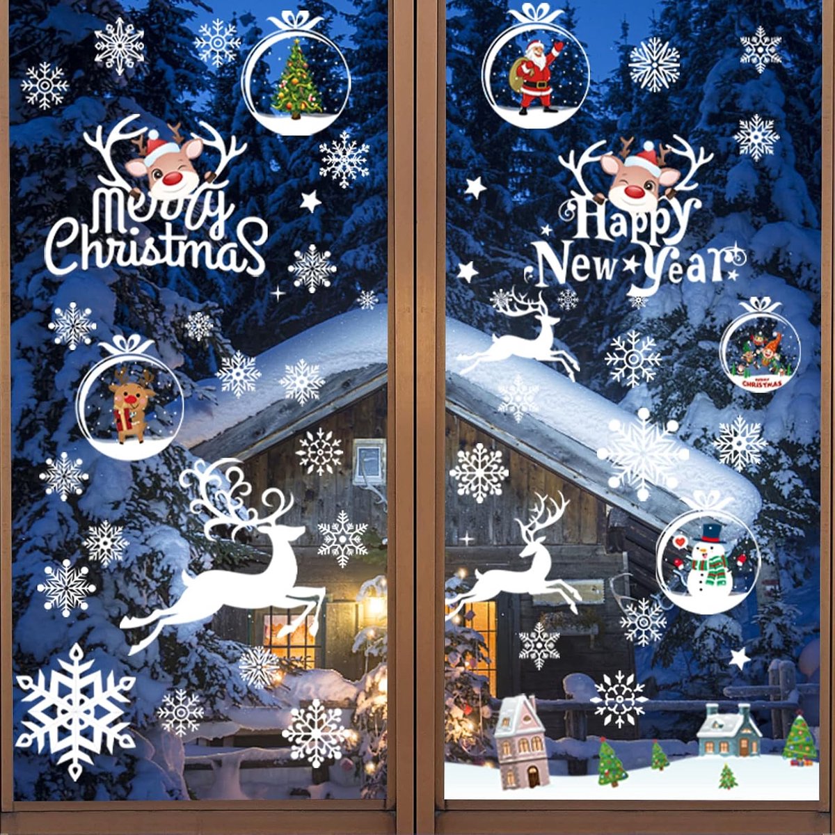 154 stuks raamafbeeldingen voor Kerstmis, kerstdecoratie voor ramen, afneembare raamdecoratie, sneeuwvlokken, raamstickers, pvc, voor deuren, etalages, vitrines, glazen fronten, decoratie