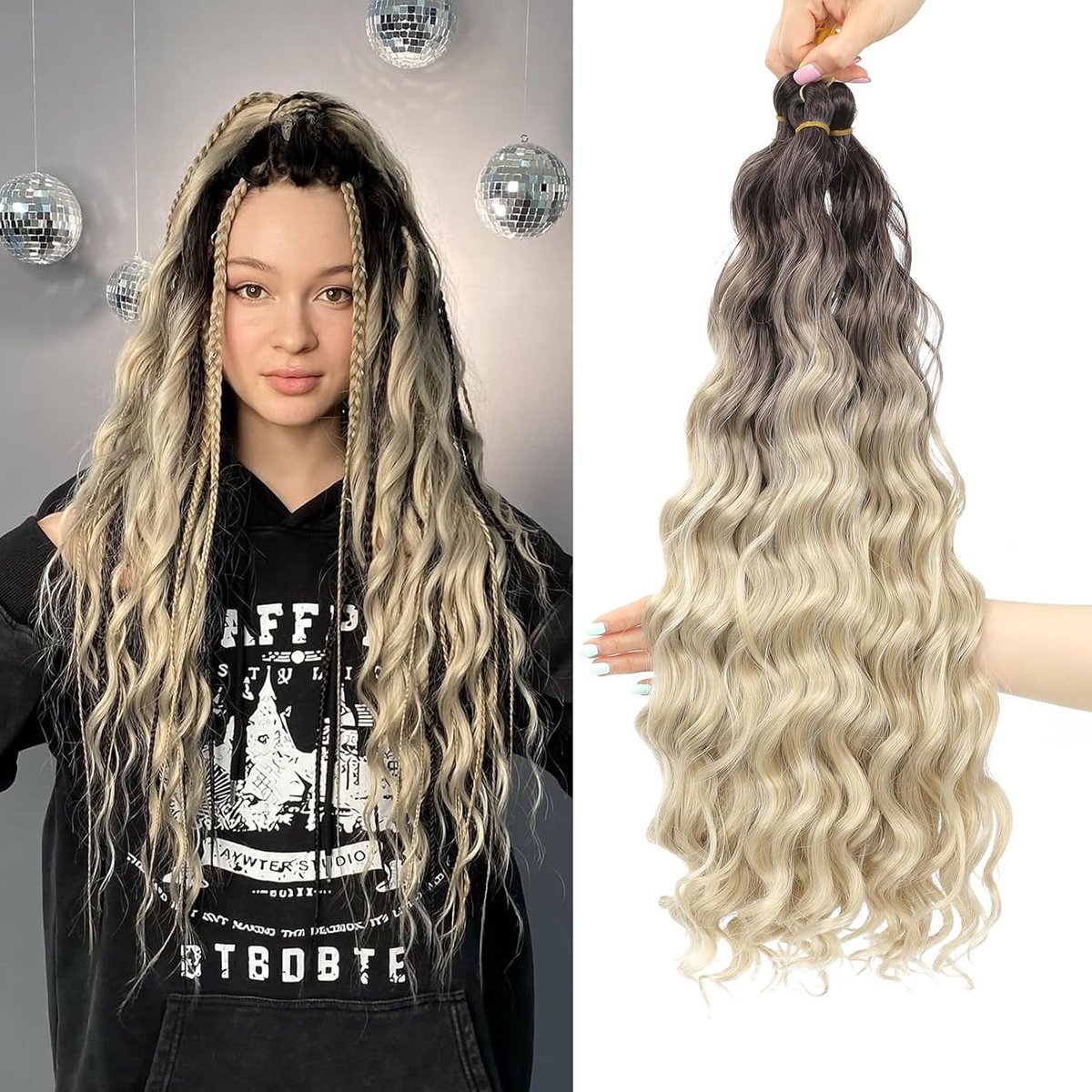 Hair Braiding Wave Crochet Hair Extensions voor vrouwen (OT4/20#, 50 cm, 3 stuks)
