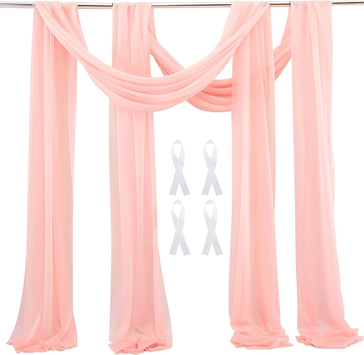 boog pure gordijnen achtergrond voile gordijn chiffon draperen stof 20 meter pure gordijnen prieel gordijn voor huwelijksceremonie receptie feest plafond decor, licht perzik, 2 panelen