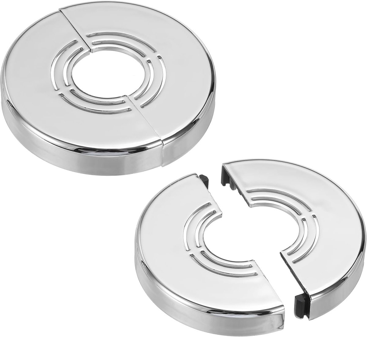 Muur Split Flens 0,8/1/1,3 inch, 2 stuks 0,4 inch dikker snijbare ABS ronde rozet plaat cover gesp voor waterpijp kraan decoratie, zilver