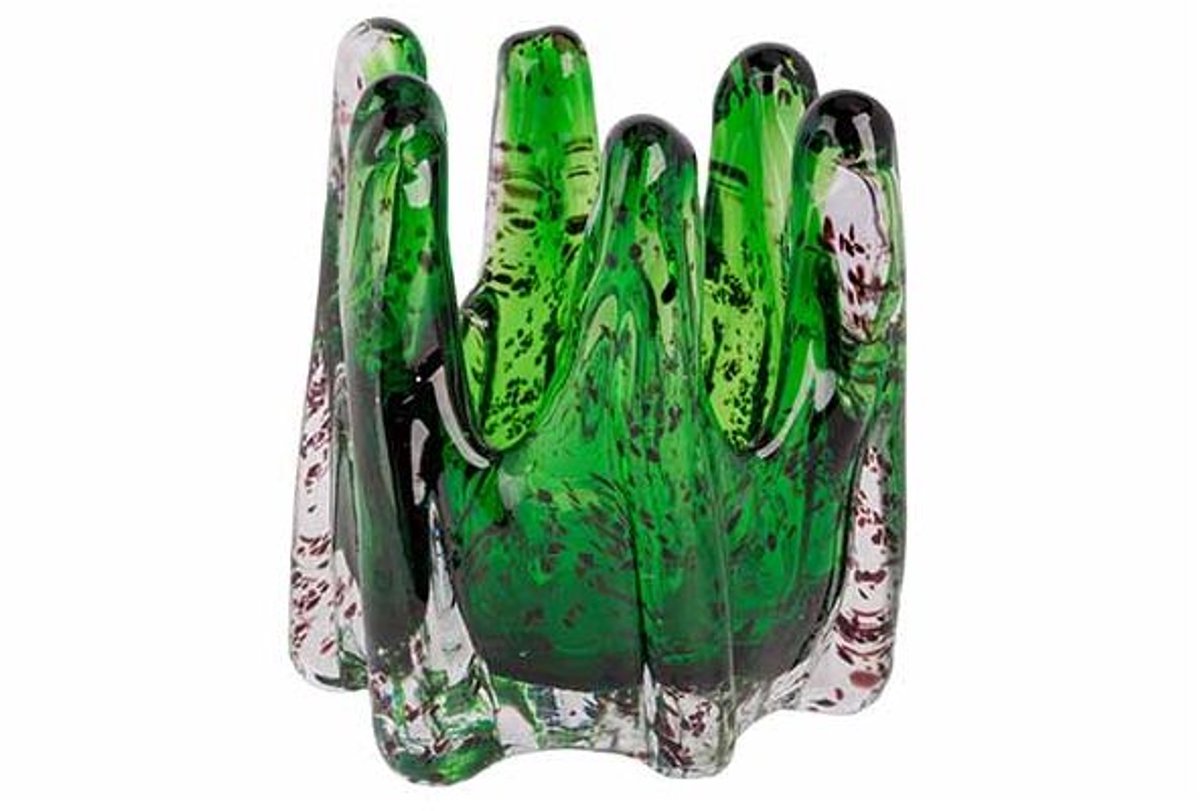 Theelichthouder Cactus Groen 11x11xh12cm Organisch Glas