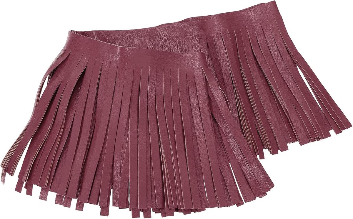 2 yards franjes van PU-leer, 10 cm breed, dubbelzijdige leren franjes voor naaien, knutselen, kleding, tassen, decoratie, donkerrood