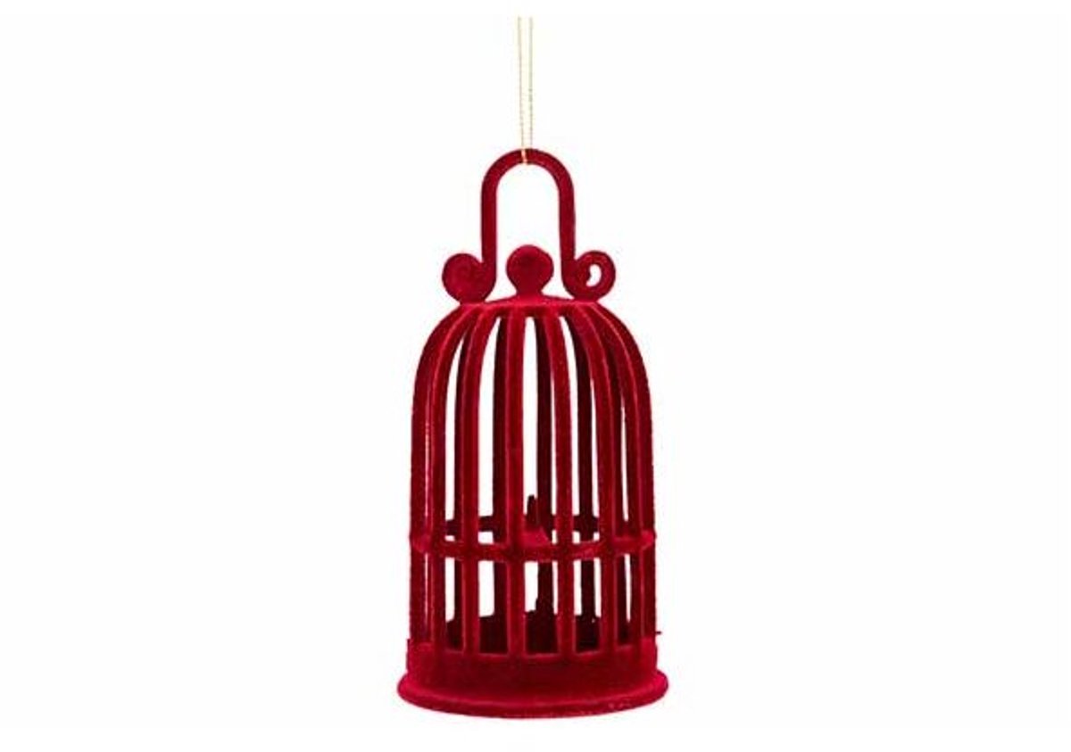 Hanger Bird Cage Flocked Bordeaux 6x6xh13cm Kunststof