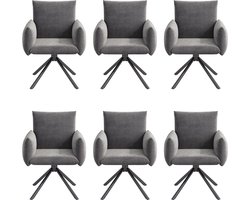 Eetkamerstoelen - Set van 6 - Eetkamerstoel - Velvet Eetkamerstoelen met Armleuningen - Gestoffeerde Eetkamerstoel - Moderne Stoel - Keukenstoel - Woonkamerstoel - Draaistoel 360° - Stoel met 4 Metalen Poten - Grijs