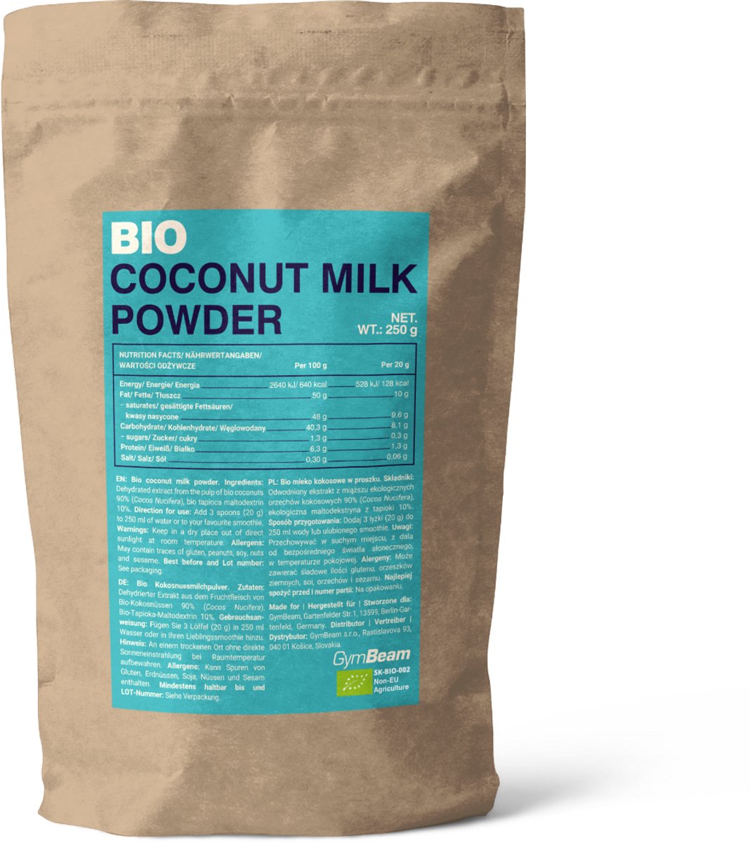 GymBeam BIO Kokosmelkpoeder 250 g