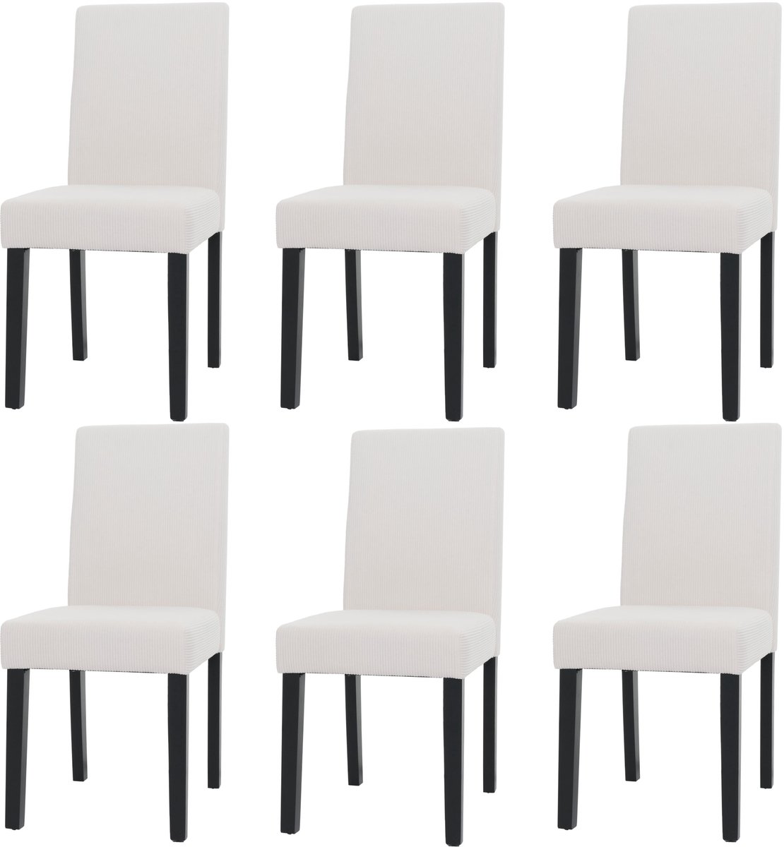 MCW Set van 6 eetkamerstoelen Littau, keukenstoel hoge rug, stof/textiel koord hout ~ crème, donkere poten