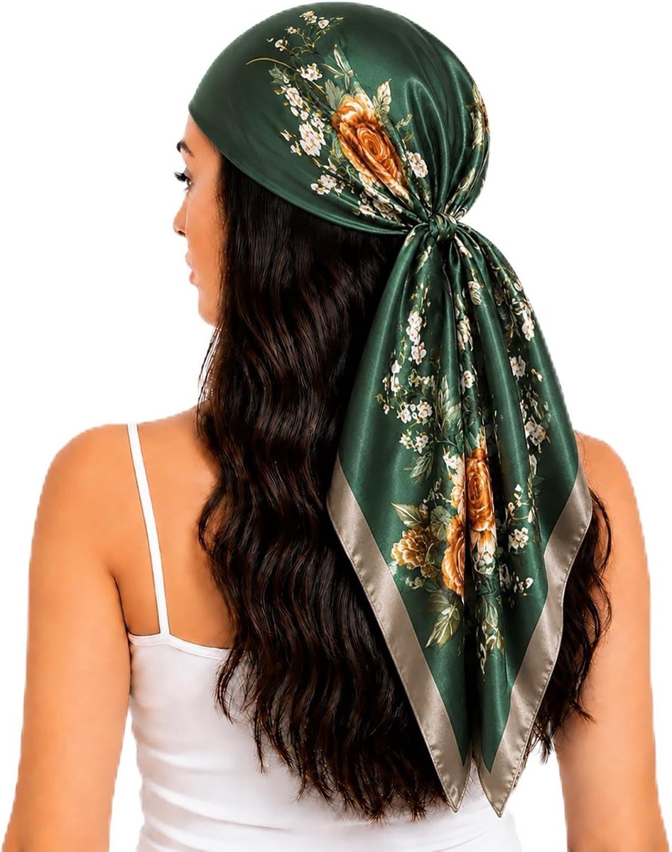 Satijnen hoofddoek dames hoofddoek halsdoek sjaal vrouwen vierkante halsdoek bandana hoofddoek halsdoek zakdoek aanzet pols verpakking DA25, Da2522, 35.4x35.4 Inch