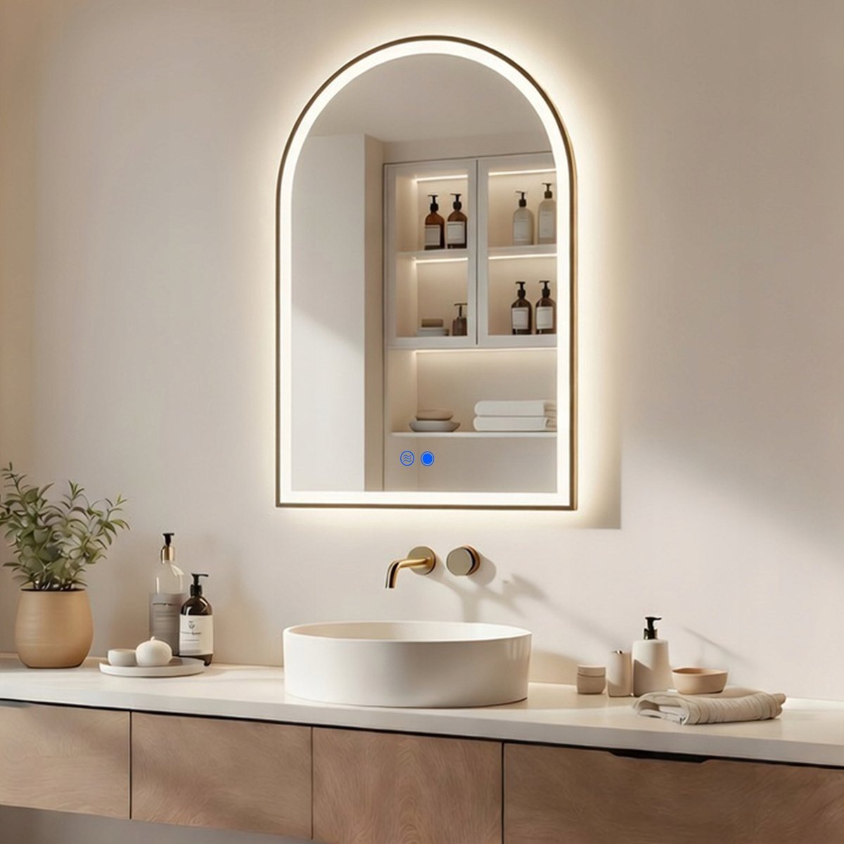 Badkamerspiegel 70x100 Goud Geborsteld LED IP44 TÜV Gecertificeerd