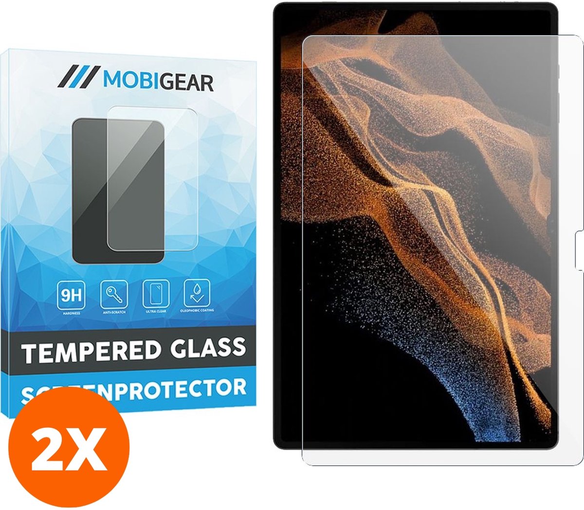 Mobigear Screenprotector geschikt voor Samsung Galaxy Tab S8 Ultra Glazen | Mobigear Screenprotector - Case Friendly (2-Pack)