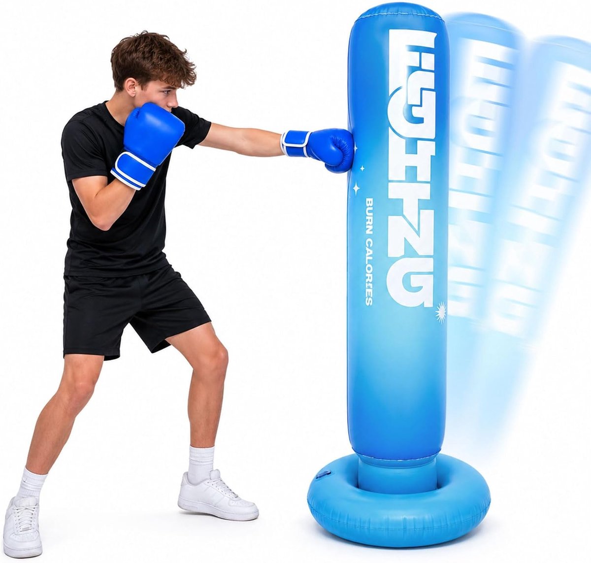 CYFIE Bokspaal 150 cm Blauw met Water/Zand Basis en Handschoenen - ShopVlot