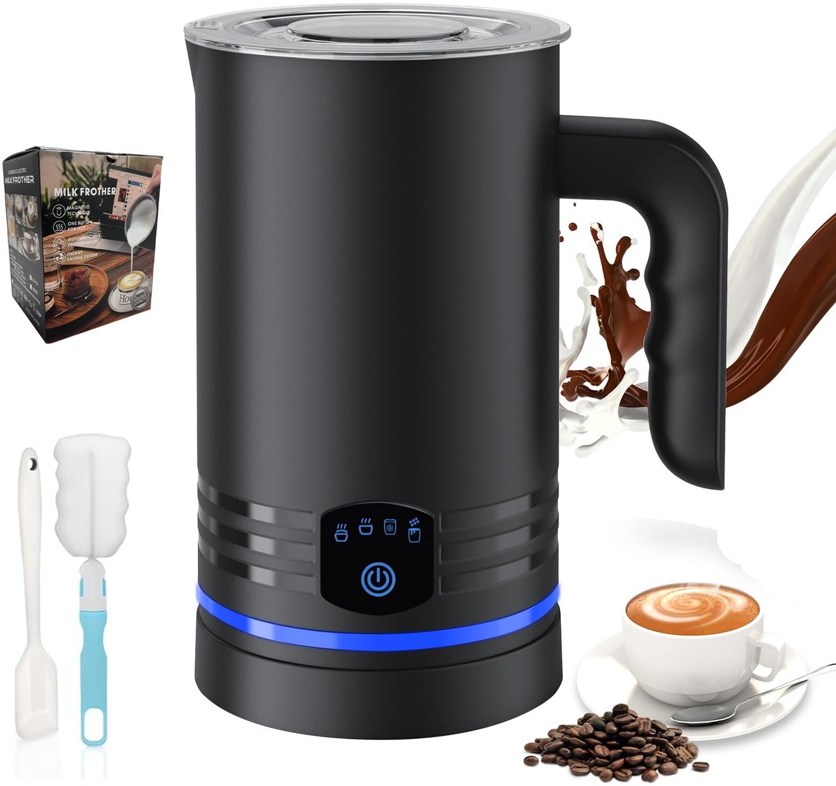 SnelShoppen - Elektrische Melkopschuimer 4-in-1, Automatische Melkopschuimer 430 ml, Antiaanbaklaag, Stil, Warme en Koude Melkopschuimer voor Cappucci