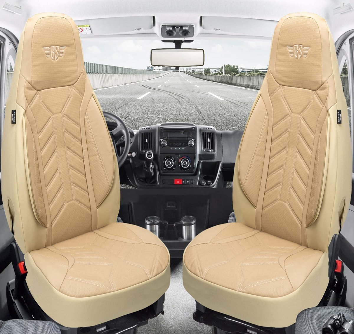 Autostoelhoezen voor Seat Altea Bj 2004-15 – Stoelhoezen voor bestuurder en passagier in Beige