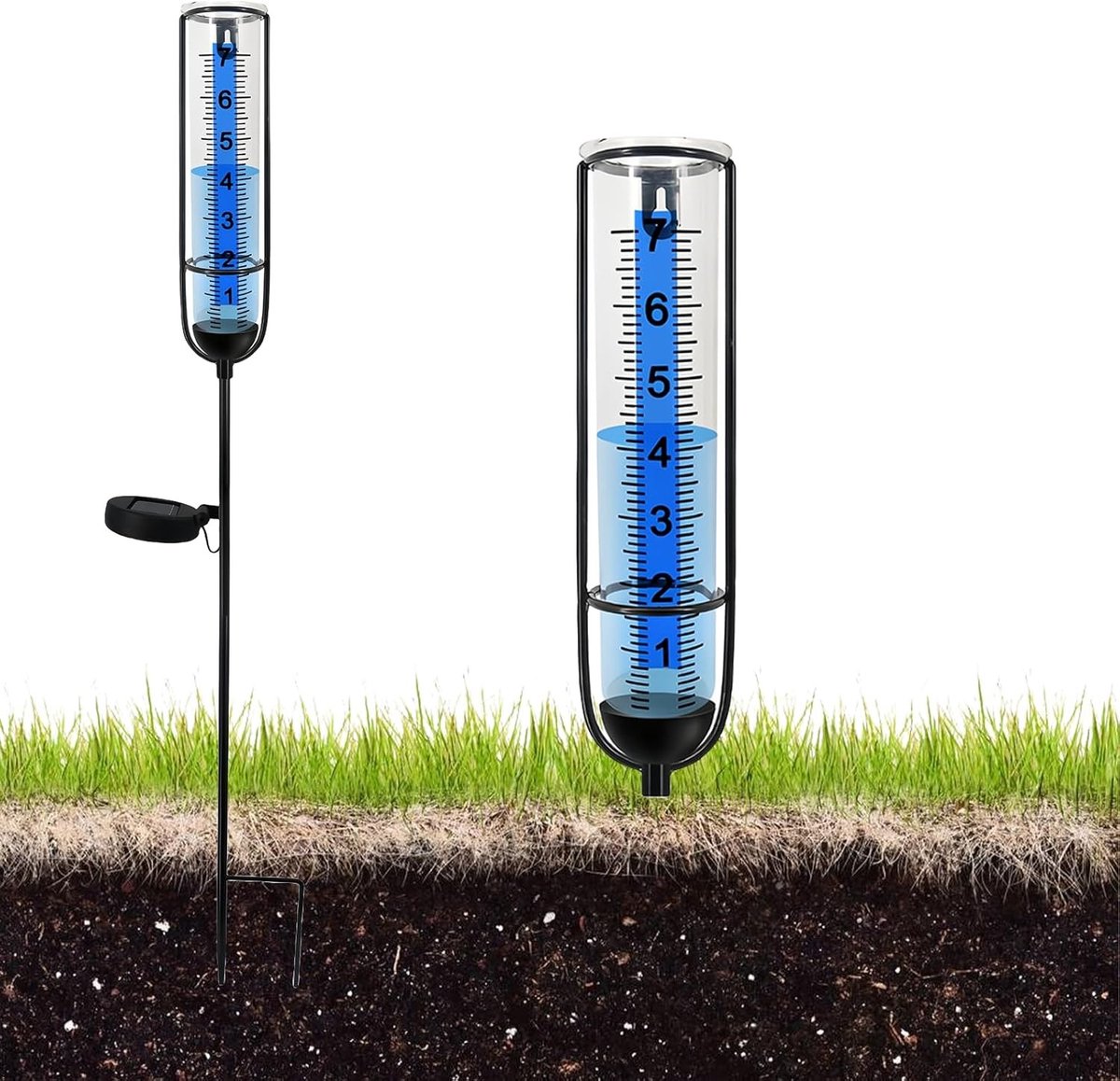 Regenmeter voor Buiten - Zwart - Vorstbestendig - Glas met Zonne-energie - Voor Tuin