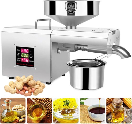Oliepers Machine - Zaden Pers - Thuis Olie Maken - Automatische Verwarming - 300 Watt - Zilver — afbeelding 5