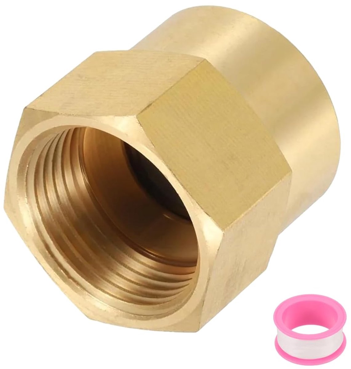Messing buisconnector, vrouwelijk, 3/4 inch x bus, 3/4 inch NPT, zeskantnippel van messing voor buisverbindingen, vrouwelijke adapter 3/4 inch naar 3/4 inch met PTFE en afdichtingen