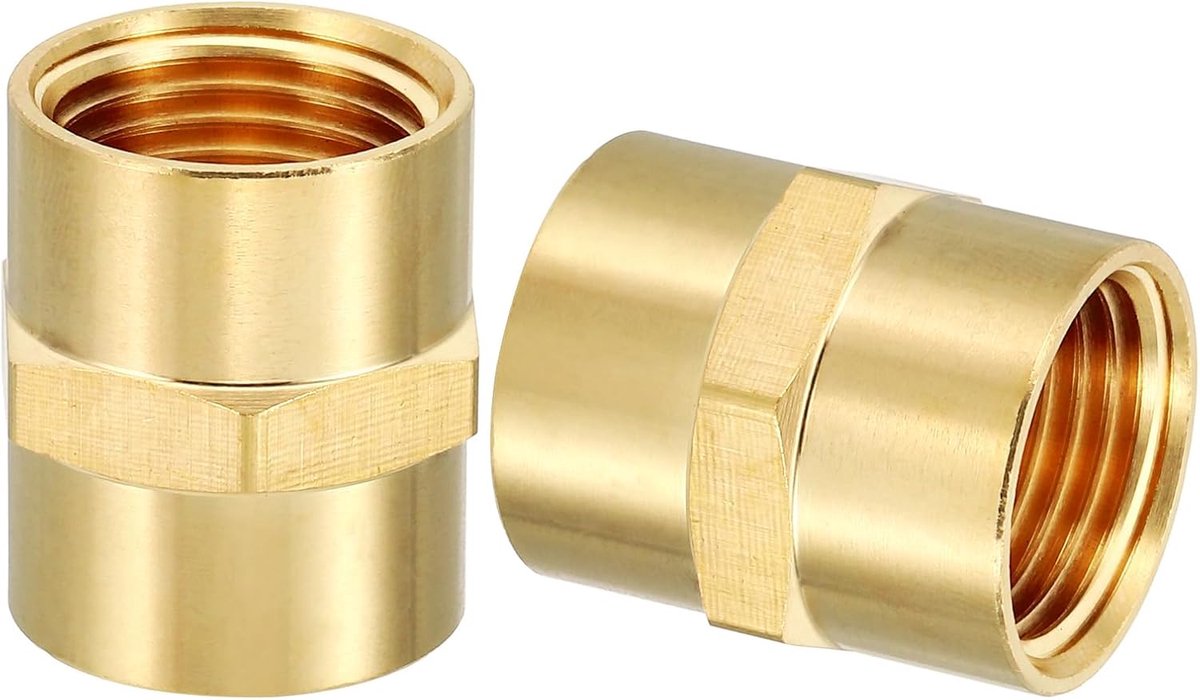 Pijpfittingen, 2 stuks 1/2 inch x 1/2 inch NPT binnendraad messing zeskantnippelkoppeling, reductiemiddel, adapter voor water, lucht, olie, gasleidingsysteem