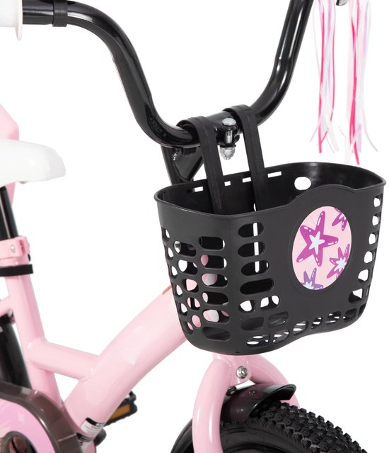 Kinderfiets - Voor meisjes 3–10 jaar - Met zijwieltjes, streamers, mand en poppenzitje - Black-20 Inch — afbeelding 3
