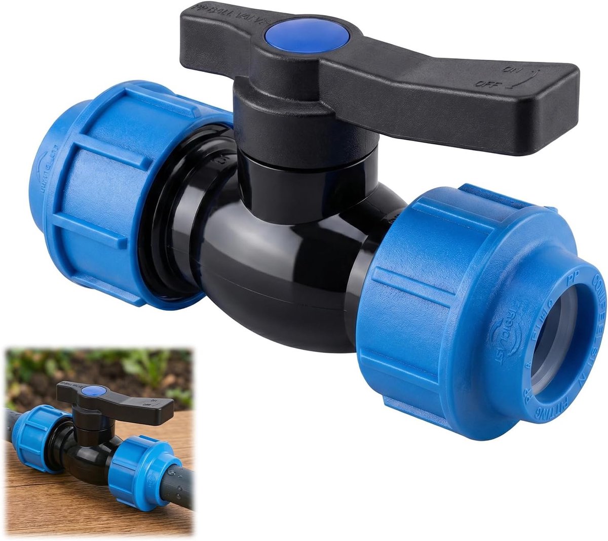 Kogelkraan voor 25 mm PE-buis, PP-fitting, schroefverbinding | Installatiebuisverbinding 25 mm PE-buisverbinding PE-buis schroefverbinding, klemverbinding, drinkwaterbocht