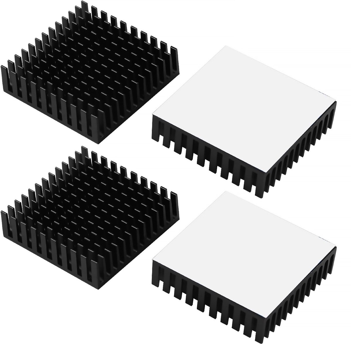 4 Stuks Aluminium Koellichaam Koelvin, Koelvin met Warmtegeleidende, Printplaat Koelvin, met Thermisch Geleidende Plakband, voor Elektronische Componenten, 40 * 40 * 11 mm, Zwart