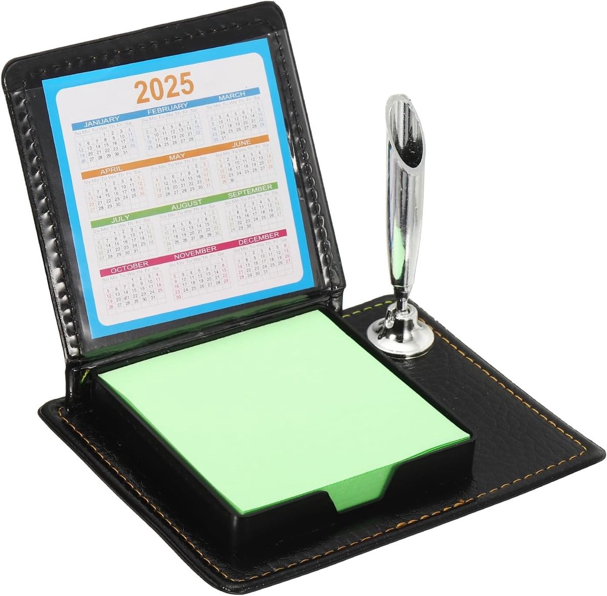 1 stks Lederen Sticky Notes Houder met Pen Houder, Post Notes Houder Opbergdoos Desktop Mini Case Visitekaarthouder Memo Pad Organizer voor Bureau Home Office Gift, Groen