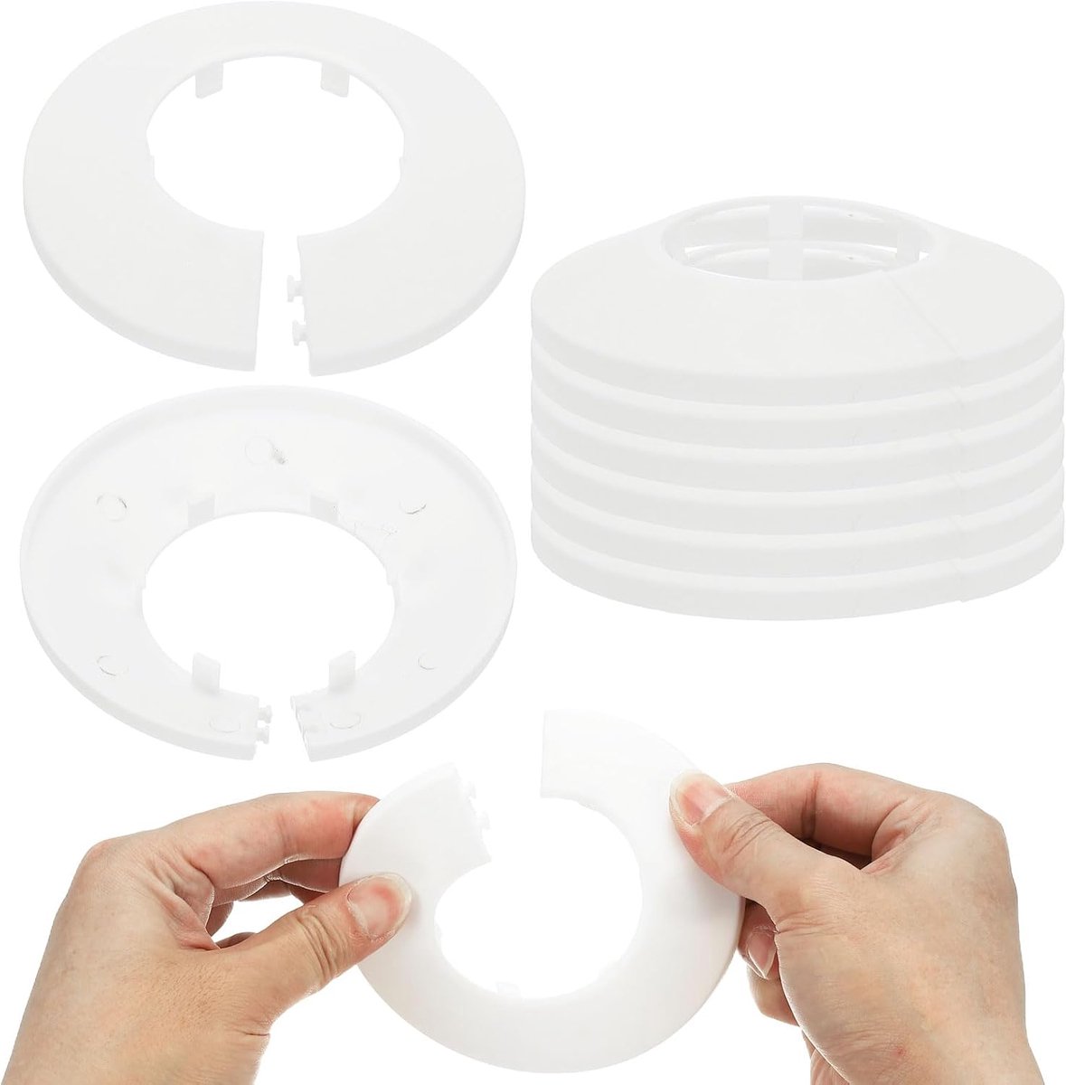 49 mm sanitair afdekplaten, 9 stuks muur gesplitste flens buisafdekking decoratie rozet plaat kraag flens waterpijp cover decoratie PP kunststof voor muur pijp buis gat, wit