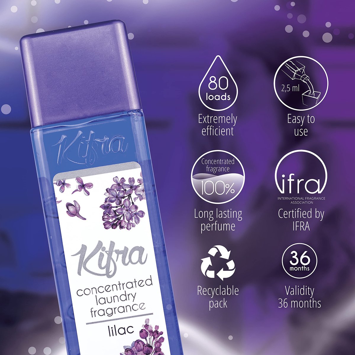 SnelShoppen - KIFRA LILAC Geconcentreerde Wasserij Geur 200ml - 80 Wascycli - Wasverzachter voor Frisse Was - Geconcentreerde Geur voor Wasgoed - Perf