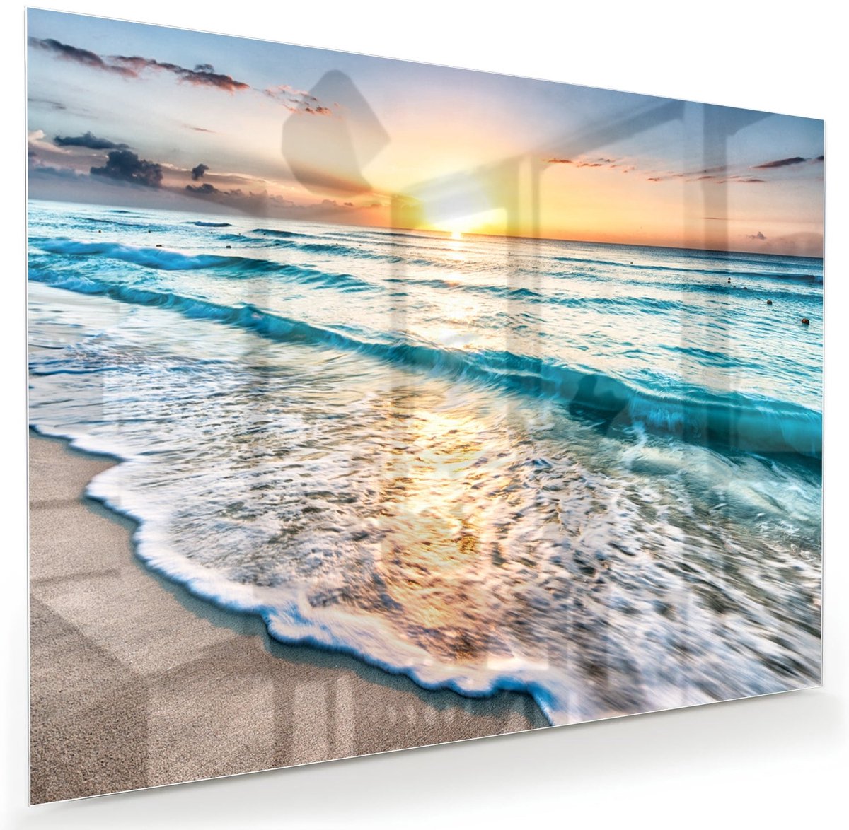 Mydesignglas Glazen Schilderij – Een Zonsondergang aan Zee – Wanddecoratie op Gehard Glas – 100x70cm