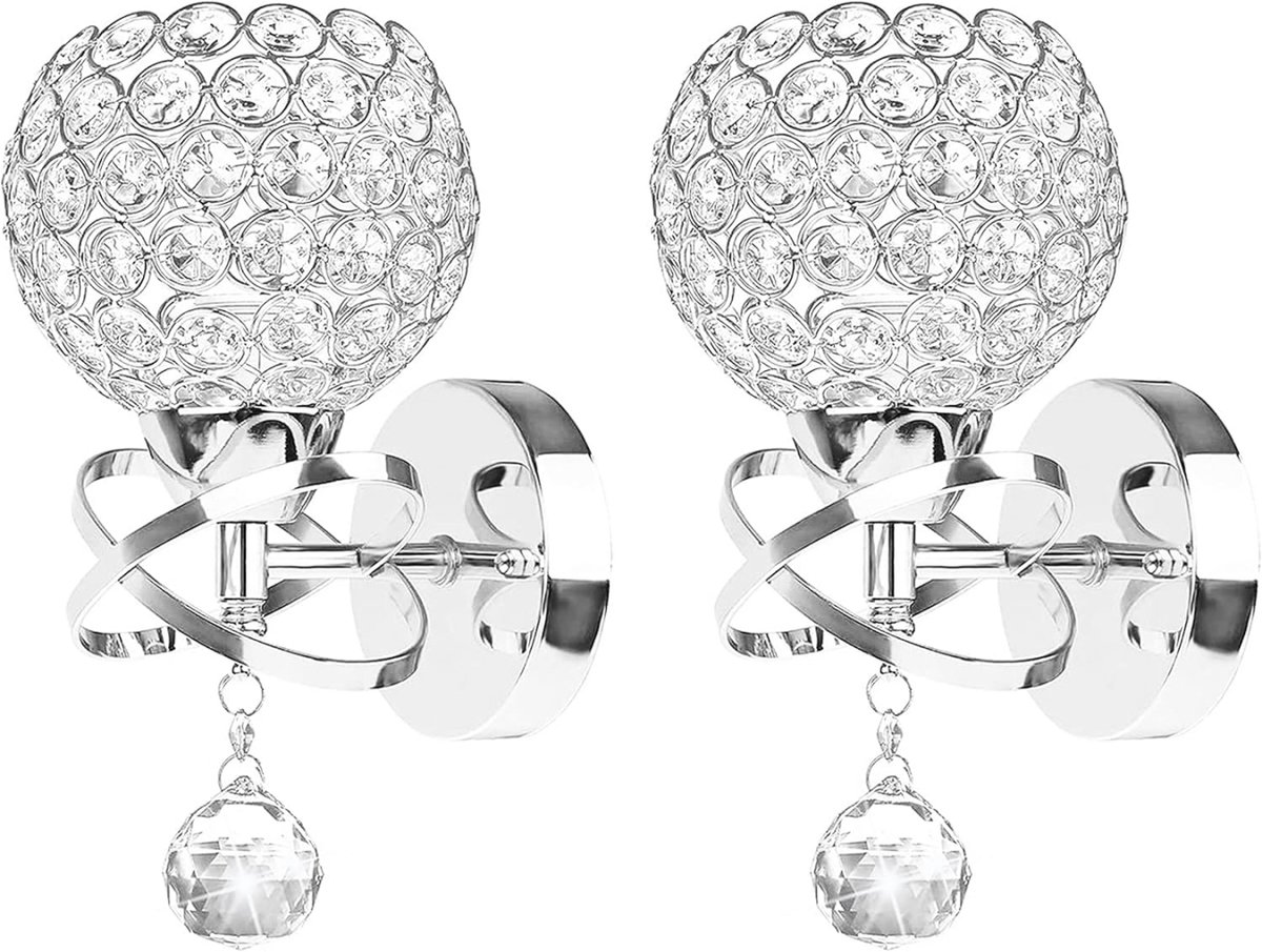 2 Stuks Wandlamp Moderne Kristallen Lampenkap voor Slaapkamer Woonkamer Kinderkamer Chroom