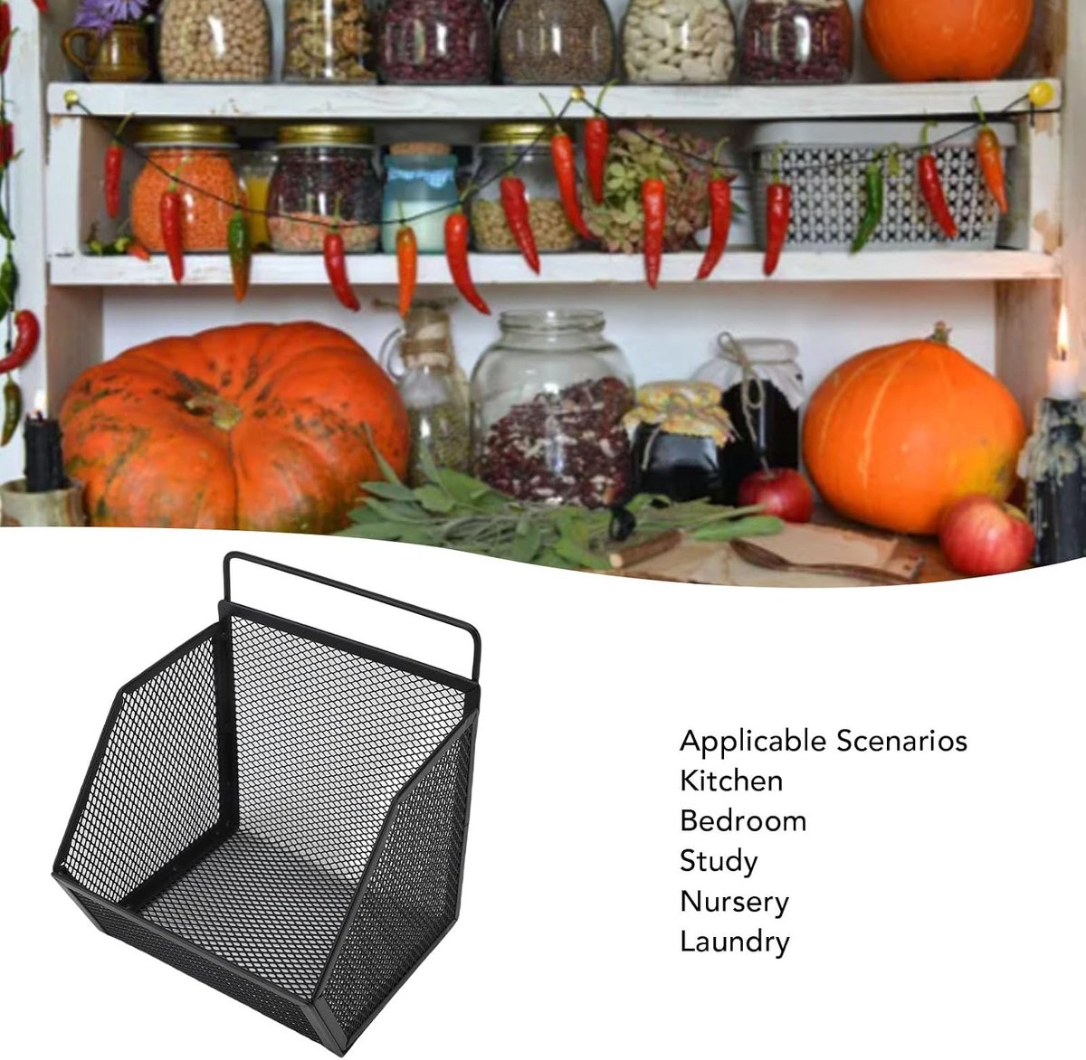 Hangende Draadmand Zelfklevende Metalen Kleine Opbergmand voor Keuken Badkamer Slaapkamer 13,2x10x15cm Wit Open Draadontwerp (BLACK)