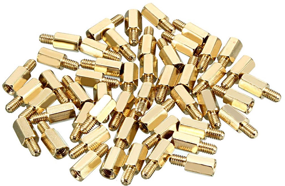 sourcing map 50 stuks M4 10+6 mm mannelijke vrouwelijke afstandhouders messing afstandshuls PCB DE